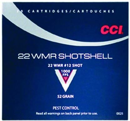 Picture of CCI 0025 Maxi Mag Rimfire Shotshell, 22 WIN MAG,#12 Shot, 52 1000 fps, 20 Rounds, Box