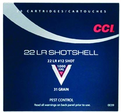 Picture of CCI 0039 Rimfire Shotshell Ammo 22 LR, 31 Grains, 1000 fps, 20 Rounds, Boxed