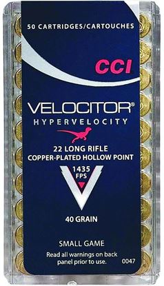 Picture of CCI 0047 Velocitor Rimfire Ammo 22 LR, CPHP, 40 Grains, 1435 fps, 50 Rounds, Boxed