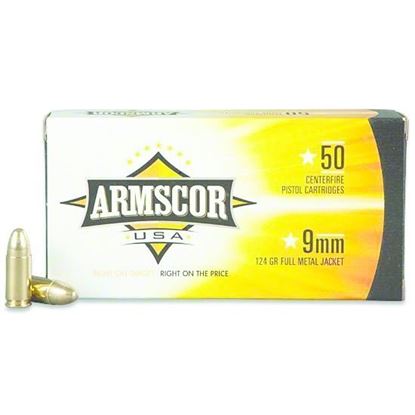 Picture of Armscor FAC9-4 Pistol Ammo 9MM, FMJ, 124 Gr, 1090 fps, 50 Rnd, Boxed