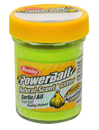 Picture of Berkley BGTGY2 PowerBait Glitter Trout Bait Garlic Scent Yellow 1.75oz Jar (128118)