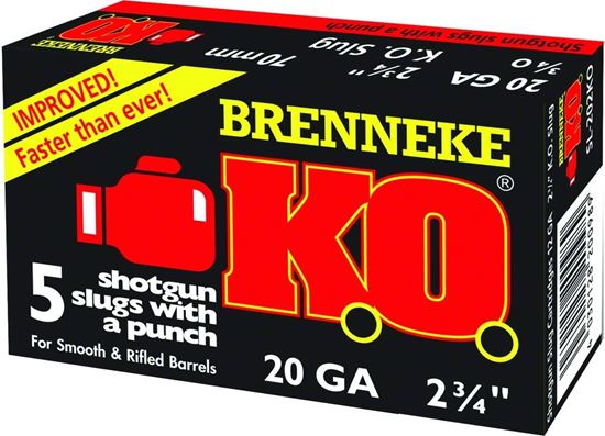 Picture of Brenneke SL-202KO K.O. Sabot Slugs 20 GA, 2-3/4 in, 3/4oz, 1550 fps, 5 Rnd per Box