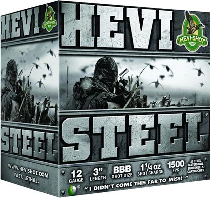 Picture of HEVI-Shot 60888 Hevi-Steel Shotshell 12 GA, 3 in, No. BBB, 1-1/4oz, 1500 fps, 25 Rnd per Box