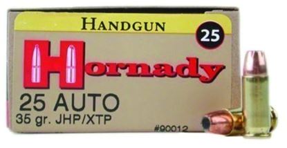 Picture of Hornady 90012 Custom Pistol Ammo 25 ACP, XTP, 35 Gr, 900 fps, 25 Rnd, Boxed