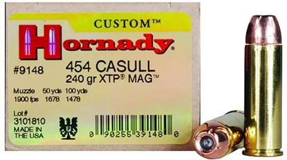 Picture of Hornady 9148 Custom Pistol Ammo 454 CASULL, XTP, 240 Gr, 1900 fps, 20 Rnd, Boxed