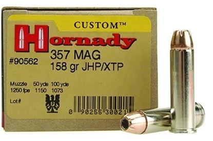 Picture of Hornady 90562 Custom Pistol Ammo 357 MAG, XTP, 158 Gr, 1250 fps, 25 Rnd, Boxed