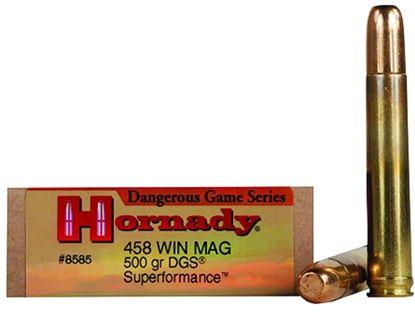 Picture of Hornady 8585 Superformance Dangerous Game Rifle Ammo 458 WIN, DGS, 500 Grains, 2140 fps, 20, Boxed