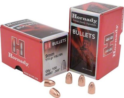 Picture of Hornady 35557 Pistol Bullets 9MM .355 115 Gr FMJ RN