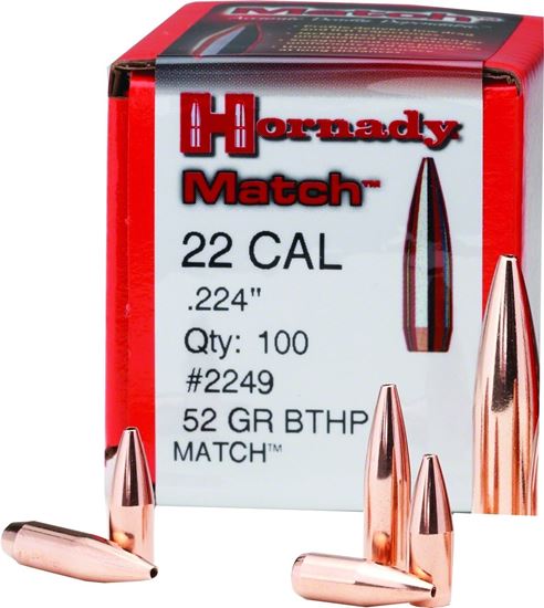 Picture of Hornady 2249 Match Rifle Bullets 22 224" 52Gr HPBT 100Rnd