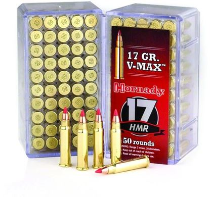 Picture of Hornady 83170 Rimfire Varmint Express Ammo 17 HMR, V-Max, 17 Grains, 2550 fps, 50 Rounds, Boxed