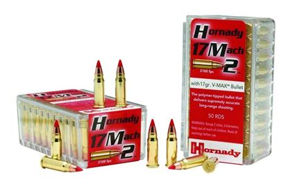 Picture of Hornady 83177 Rimfire Varmint Express Ammo 17 MACH2, V-Max, 17 Grains, 2100 fps, 50 Rounds, Boxed