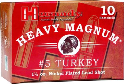 Picture of Hornady 86241 Heavy Magnum Turkey Shotshell 12 GA, 3 in, No. 5 Nickel, 1-1/2oz, 4 Dr, 1300 fps, 10 Rnd per Box