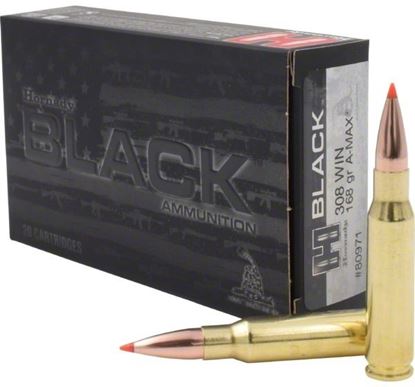 Picture of Hornady 80971 BLACK Rifle Ammo 308 WIN 168 Gr A-MAX, 20 Rnd