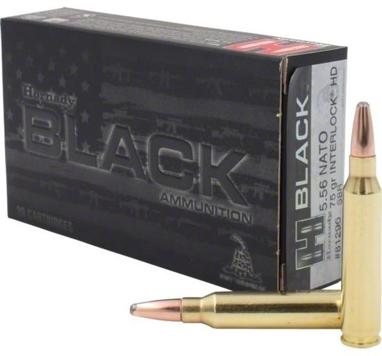 Picture of Hornady 81296 BLACK Rifle Ammo 5.56 NATO 75 Gr Interlock HD SBR, 20 Rnd