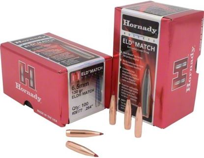 Picture of Hornady 26177 ELD Match Rifle Bullets, 6.5MM .264 130 Gr, 100 Box