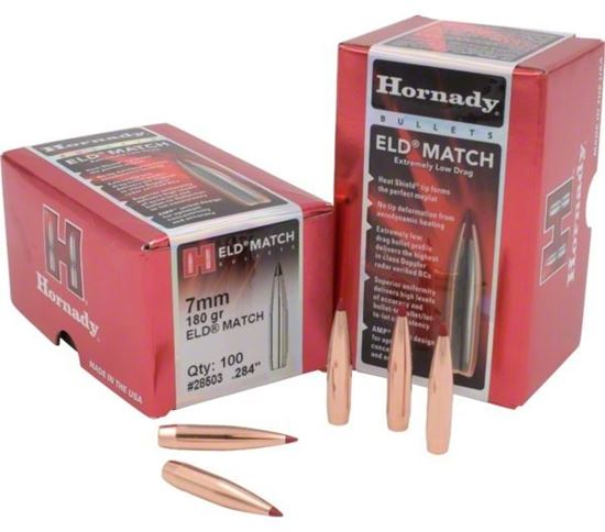 Picture of Hornady 28503 ELD Match Rifle Bullets, 7MM .284 180 Gr, 100 Box