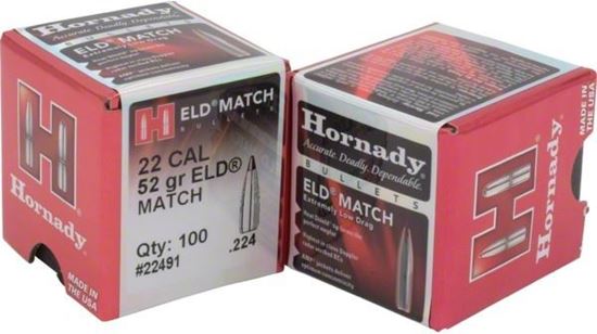Picture of Hornady 22491 ELD Match Rifle Bullets, 22 CAL .224 52 Gr, 100 Box