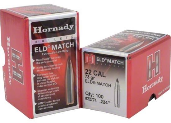 Picture of Hornady 22774 ELD Match Rifle Bullets, 22 CAL .224 73 Gr, 100 Box