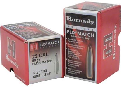Picture of Hornady 22831 ELD Match Rifle Bullets, 22 CAL .224 80 Gr, 100 Box