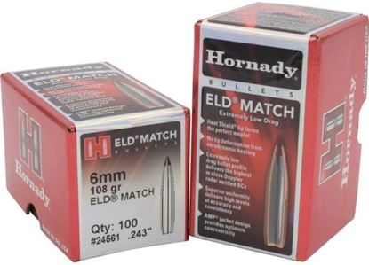 Picture of Hornady 24561 ELD Match Rifle Bullets, 6MM .243 108 Gr, 100 Box
