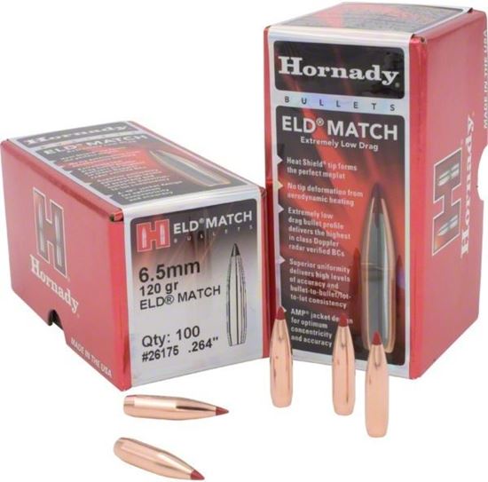 Picture of Hornady 26175 ELD Match Rifle Bullets, 6.5MM .264 120 Gr, 100 Box