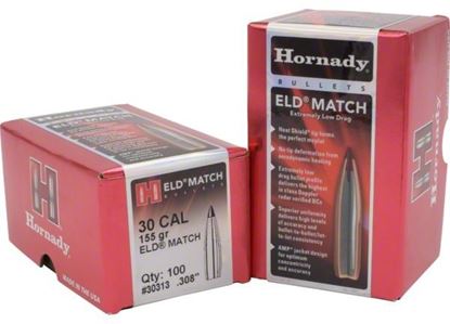 Picture of Hornady 30313 ELD Match Rifle Bullets, 30 CAL .308 155 Gr, 100 Box