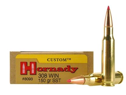 Picture of Hornady 8093 Custom Rifle Ammo 308 WIN, SST, 150 Grains, 2820 fps, 20, Boxed