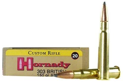 Picture of Hornady 8225 Custom Rifle Ammo 303 BRIT, SP, 150 Grains, 2685 fps, 20, Boxed