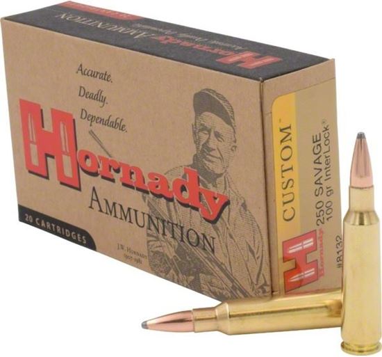 Picture of Hornady 8132 Custom Rifle Ammo 250 SAVAGE 100 Gr Interlock, 20 Rnd