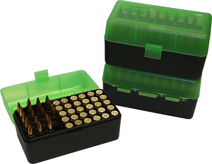 Picture of MTM RS-S-50-16T Case-Gard Ammo Box 50 Round Flip-Top 22-250 6mm PPC 7mm BR, Clear-Green/Black
