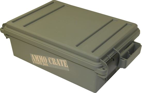 Picture of MTM ACR4-18 Ammo Crate Utility Box, 17.2" x 10.7" x 5.5"H, Up to 65 lbs, Side Handles, O-Ring Seal, Army Green