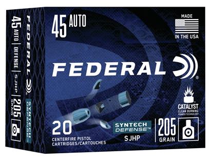 Picture of Federal S45SJT1 American Eagle Syntech Defense, 45 Auto 205 Grain, Segmented Hollow Point, 20 Rounds Per Box