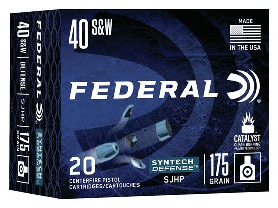 Picture of Federal S40SJT1 American Eagle Syntech Defense, 40 S&W 175 Grain, Segmented Hollow Point, 20 Rounds Per Box