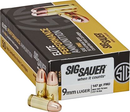 Picture of Sig Sauer E9MMB3-50 Elite Performance Pistol Ball Ammo 9MM, 147GR, FMJ, 985fps, 50 Rnd