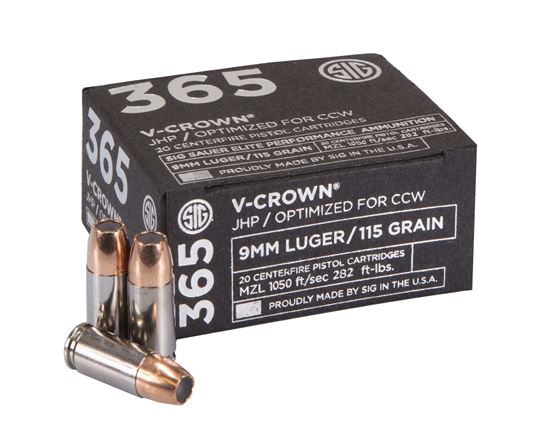 Picture of Sig Sauer E9MMA1-365-20 Elite V-Crown Performance Pistol 365 Ammo 9MM, JHP, 115 Gr, 1050fps, 20 Rnd