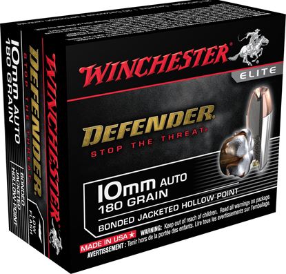 Picture of Winchester S10MMPDB Defender Elite PDX1 Pistol Ammo 10MM, BJHP, 180 Gr, 1240 fps, 20 Rnd, Boxed