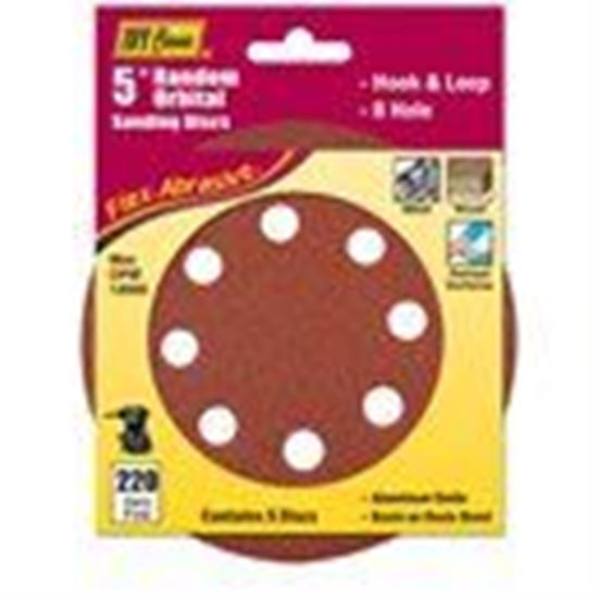 Picture of 5"- 8 Hole 220 Grit Disc - Hook & Loop 