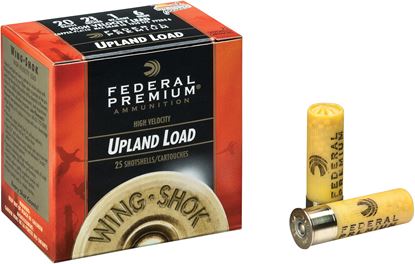 Picture of Federal PF204-4 Wing-Shok Pheasants Forever High-Velocity Shotshell 20 GA, 2-3/4 in, No. 4, 1-1/8oz, 3.81 Dr, 1425 fps, 25 Rnd per Box