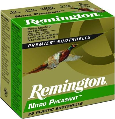 Picture of Remington NP124 Nitro Pheasant Loads Shotshell 12 GA, 2-3/4 in, No. 4, 1-1/4oz, Max Dr, 1400 fps, 25 Rnd per Box