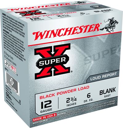Picture of Winchester XBP12 Super-X Shotshell 12 GA, 2-3/4 in, No. Blank, Black Powder, 6 Dr, 25 Rnd per Box