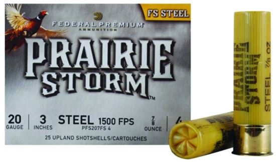 Picture of Federal PFS207FS4 Prairie Storm - FS Steel Shotshell 20 GA, 3 in, No. 4, 7/8oz, 3.86 Dr, 1500 fps, 25 Rnd per Box
