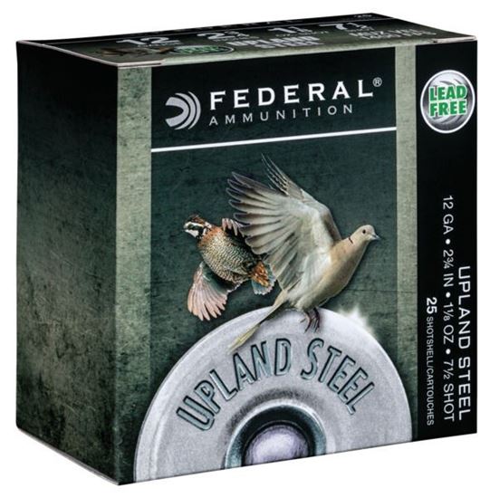 Picture of Federal USH12 7.5 Upland Steel Shotshell, 12 Gauge, 2-3/4", 1-1/8oz, #7.5, 1400fps, 25 Rounds Per Box