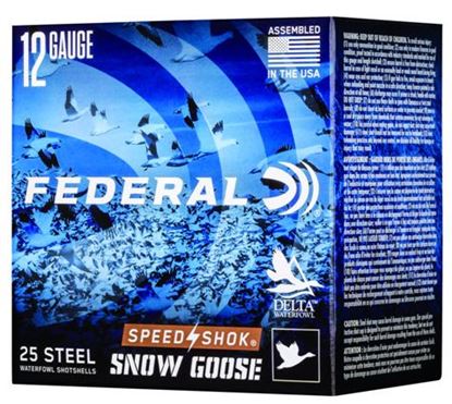 Picture of Federal WF142SG BB Speed Shok Waterfowl Shotshell, 12 Ga, 3", 1-1/4oz, 1450fps #BB, "Snow Goose", 25 Round Box