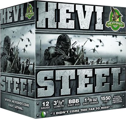 Picture of HEVI-Shot 65001 Hevi-Steel Shotshell 12 GA, 3-1/2 in, No. 1, 1-3/8oz, 1550 fps, 25 Rnd per Box