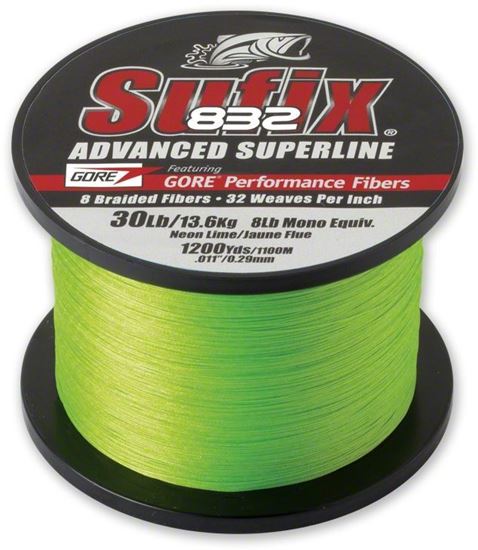 Picture of Sufix 660-365L 832 Advanced Superline Braid 65lb 1200yd Neon Lime Boxed