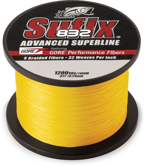 Picture of Sufix 660-310Y 832 Advanced Superline Braid 10lb 1200yd Hi-Vis Yellow Boxed