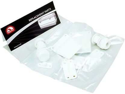 Picture of Igloo 20108 Parts Kit IC(All Sizes) 4 Hinges, 2 Latch & Post 1 Sm & 1 Lg Drain Plug & 24 Screws