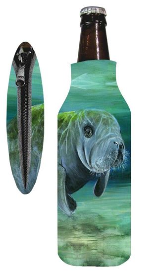 Picture of Marine Sports 4915MAN Manatee Zipper Bottle Coolie Seascape Insulated Can / Bottle Kooler and Holder 4 Color Process