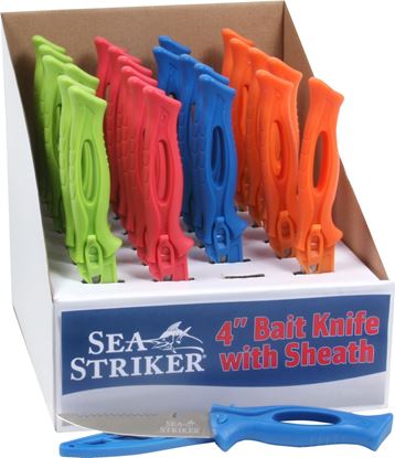 Picture of Sea Striker SSPBK-24 4" Bait Knives w/Sheath Assorted Colors 24Pc Display