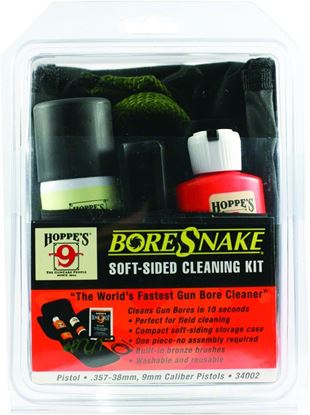 Picture of Hoppes 34002 BoreSnake Soft-Sided Cleaning Kit Pistol .9 .38 .357 W/Case Oil Solvent